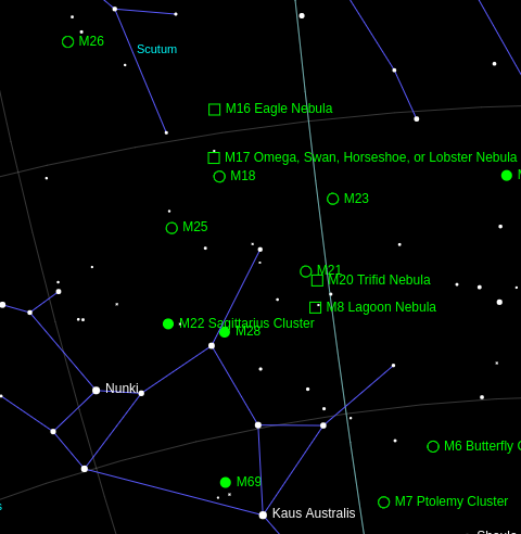 Location of M16 Eagle Nebula