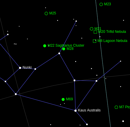 Star map showing location of the Lagoon Nebula